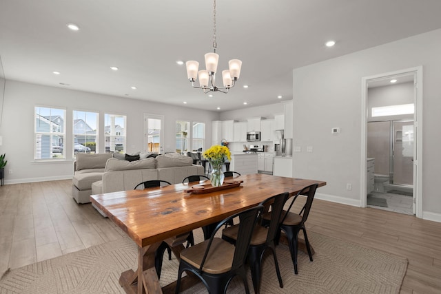 238 Bird Song Path, Summerville, SC 29485 - dining room featuring light wood finished floors, recessed lighting, a chandelier, and baseboards