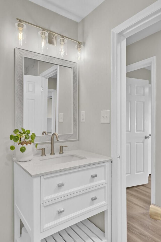 bathroom with vanity and wood finished floors