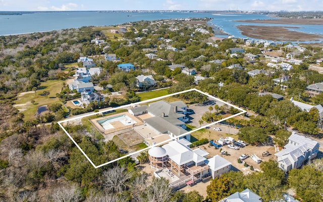 aerial view with a water view