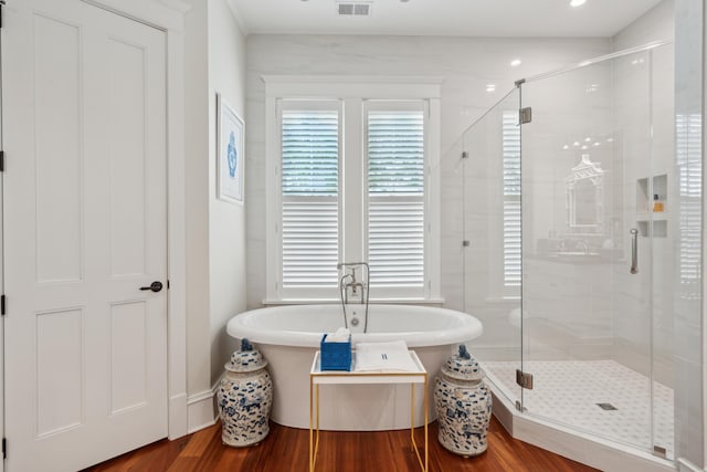 28 Robert Mills Cir, Mount Pleasant, SC 29464 - full bath with wood finished floors, a freestanding tub, and a shower stall