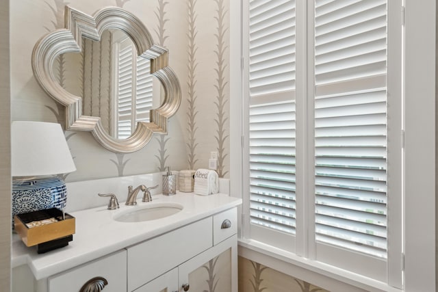28 Robert Mills Cir, Mount Pleasant, SC 29464 - bathroom featuring wallpapered walls and vanity