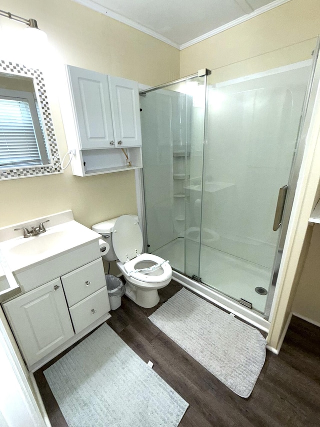 1001 Palmetto Blvd, Edisto Island, SC 29438 - full bath with crown molding, wood finished floors, vanity, and a stall shower