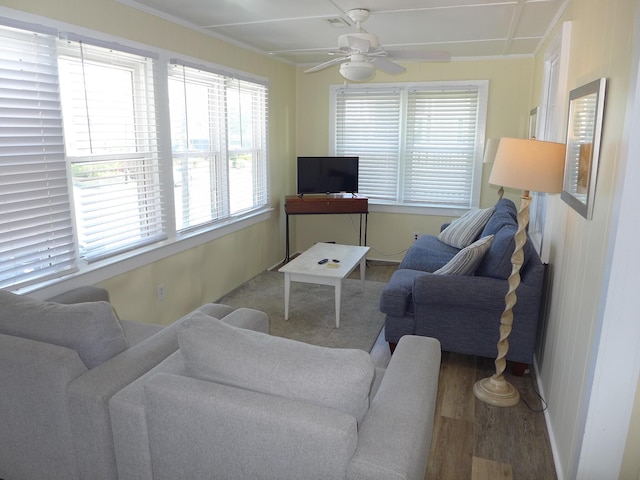 1001 Palmetto Blvd, Edisto Island, SC 29438 - living room with wood finished floors and a ceiling fan