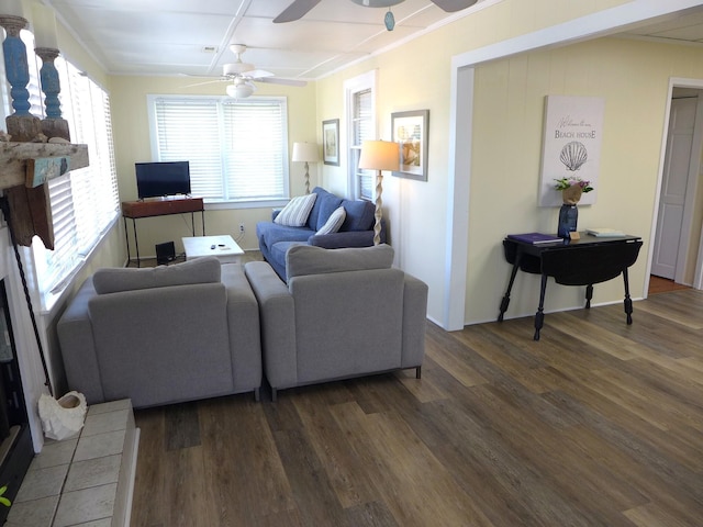 1001 Palmetto Blvd, Edisto Island, SC 29438 - living room featuring wood finished floors and ceiling fan