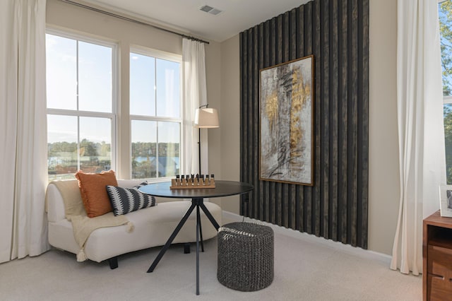 sitting room featuring carpet floors