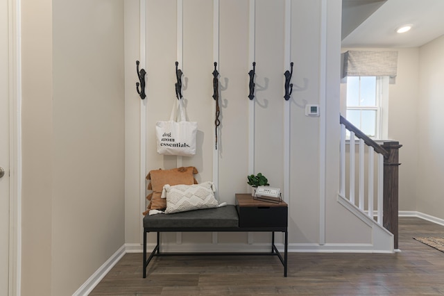 mudroom with dark hardwood / wood-style floors