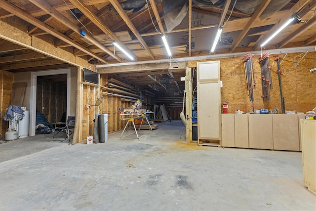 below grade area featuring a workshop area