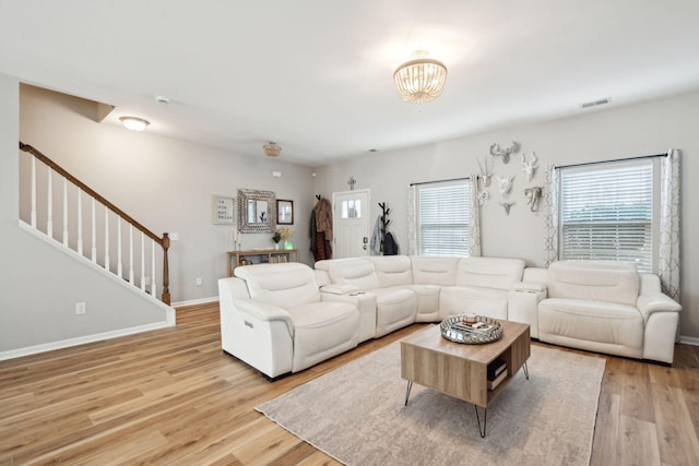 living room featuring light hardwood / wood-style flooring