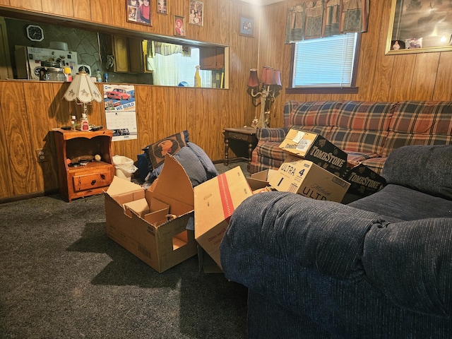 126 Rattlensnake Trl, Walterboro, SC 29488 - living room with carpet flooring and wooden walls