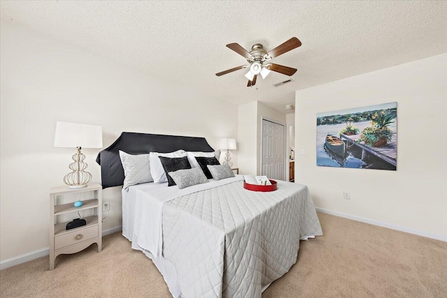 105 Brockman Way, Goose Creek, SC 29445 - bedroom with light colored carpet, a textured ceiling, and a ceiling fan