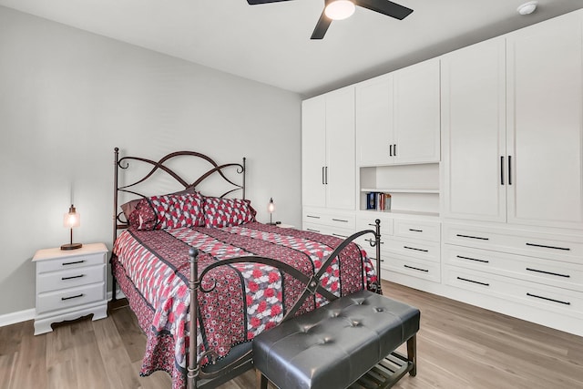 bedroom with ceiling fan and wood-type flooring