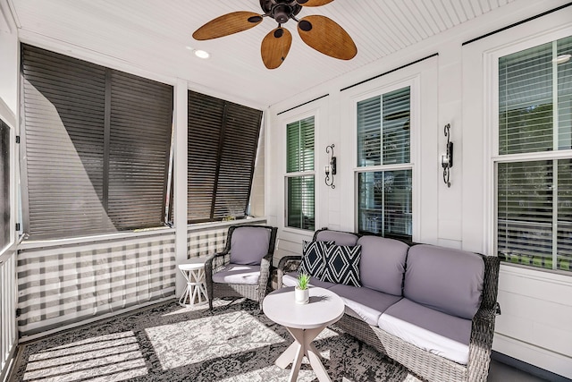 view of patio / terrace featuring an outdoor living space and ceiling fan