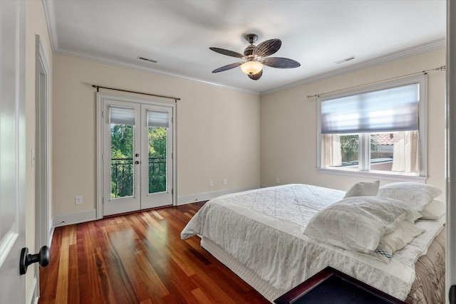 bedroom featuring visible vents, multiple windows, and french doors