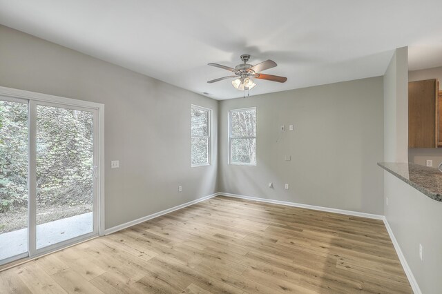 interior space featuring light wood-type flooring, a healthy amount of sunlight, and ceiling fan