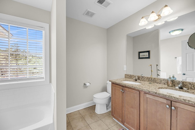 full bathroom with tile patterned floors, visible vents, and a sink