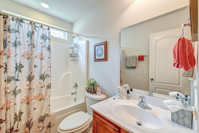 full bathroom featuring vanity, toilet, and shower / bath combo