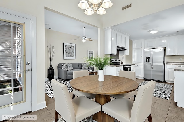 7869 High Maple Cir N, Charleston, SC 29418 - dining space with light tile patterned floors, a chandelier, a ceiling fan, and baseboards
