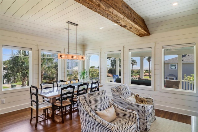 sunroom / solarium featuring plenty of natural light and beamed ceiling