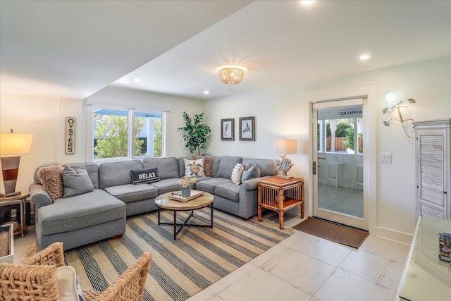 view of tiled living room