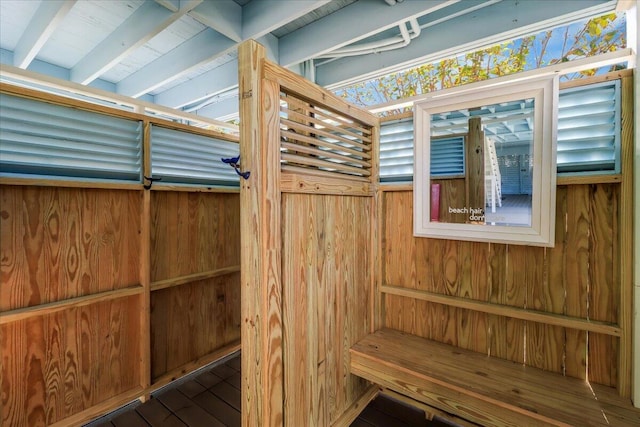 interior space with wood walls