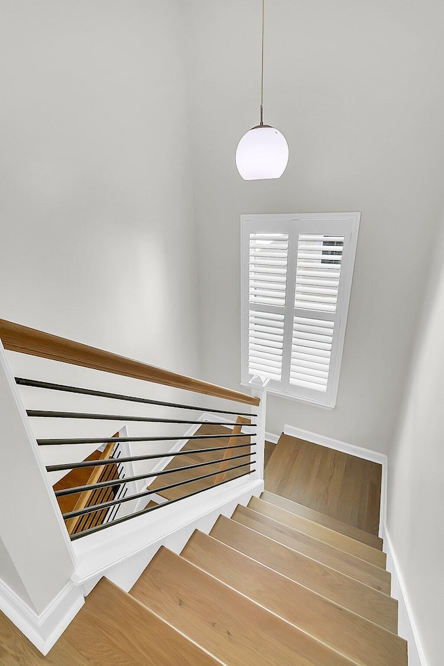 stairs with hardwood / wood-style floors