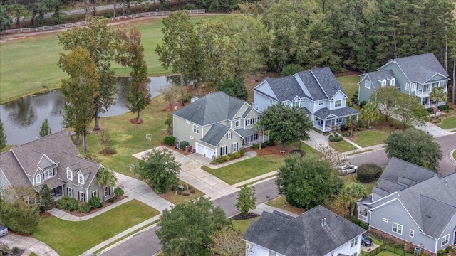 bird's eye view featuring a water view