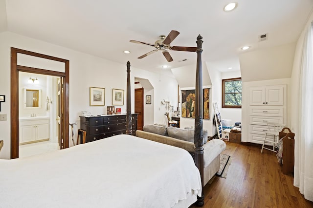 bedroom featuring recessed lighting, dark wood-style floors, and visible vents