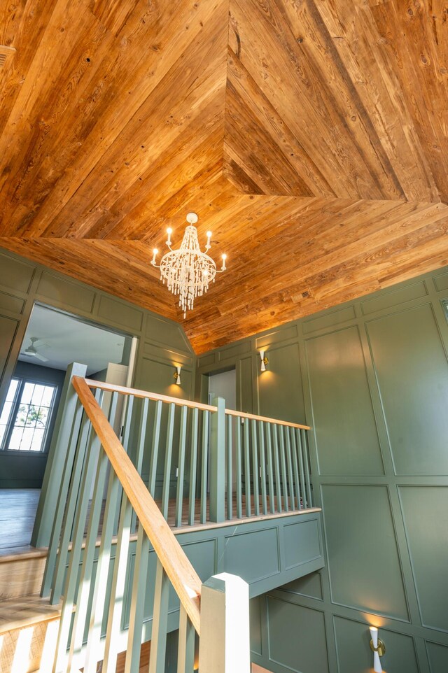 515 Claret Way, Kiawah Island, SC 29455 - detailed view of wood ceiling, a decorative wall, and a chandelier
