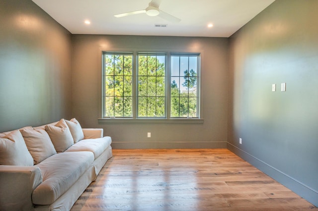 515 Claret Way, Kiawah Island, SC 29455 - living room featuring light wood-style flooring, baseboards, ceiling fan, and recessed lighting