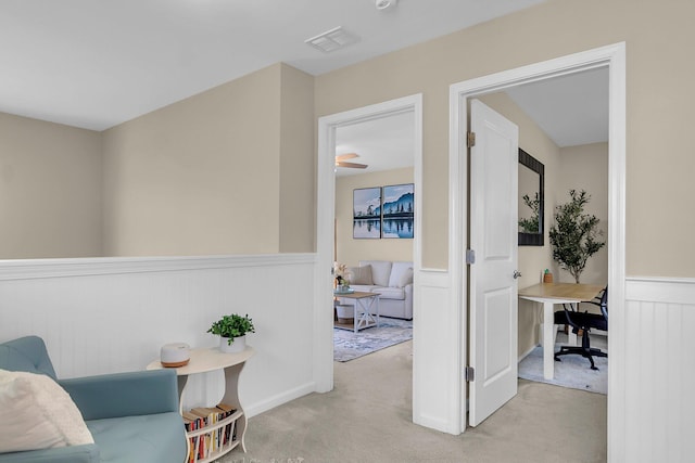 2961 Waterleaf Rd, Johns Island, SC 29455 - hall with wainscoting, carpet, and an office area