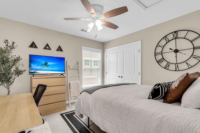 2961 Waterleaf Rd, Johns Island, SC 29455 - bedroom with light colored carpet and ceiling fan