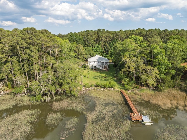 8346 Chisolm Plantation Rd, Edisto Island, SC 29438 - view from above of property featuring a forest and a nearby body of water