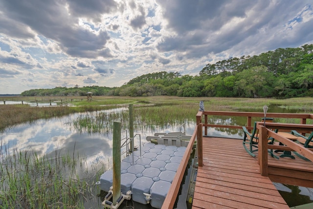 8346 Chisolm Plantation Rd, Edisto Island, SC 29438 - dock area featuring a water view and a forest view