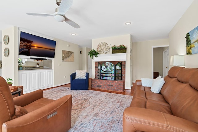 8346 Chisolm Plantation Rd, Edisto Island, SC 29438 - living room with a ceiling fan, wood finished floors, baseboards, and recessed lighting