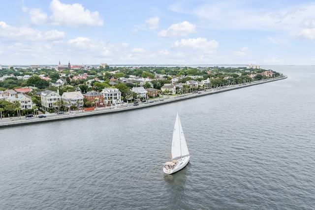 aerial view featuring a water view