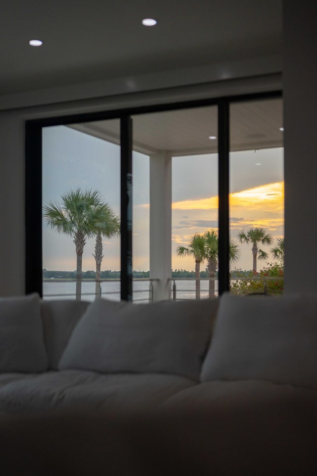 living room with a water view