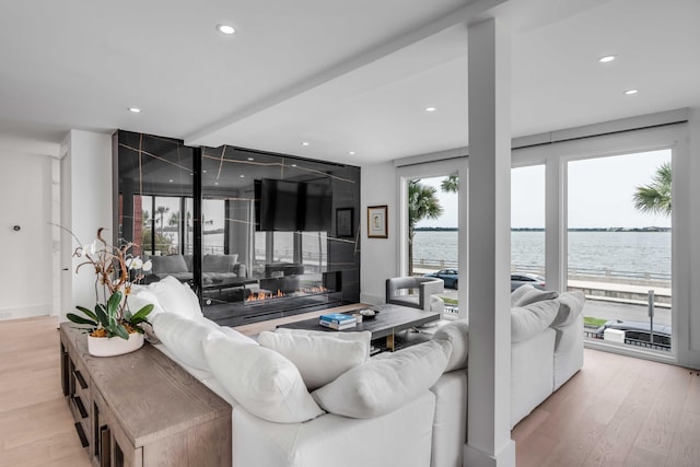 living room with light hardwood / wood-style floors