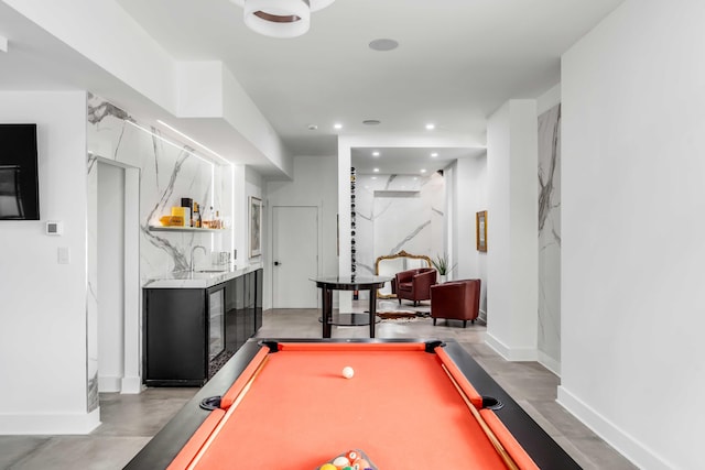 game room featuring billiards and wet bar