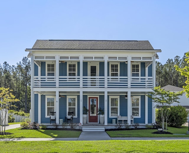 176 Clearblue Loop, Summerville, SC 29486 - view of front facade with a porch, a ceiling fan, a front yard, and a balcony