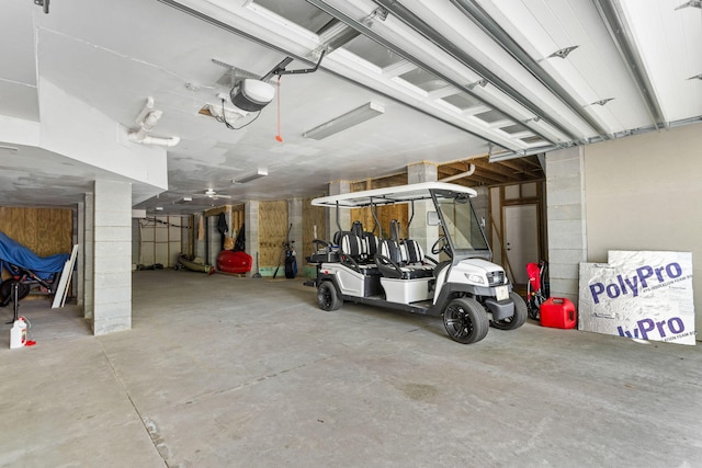 garage with a garage door opener