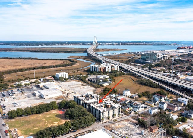 aerial view with a water view