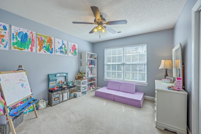 111 Kapalua Run, Summerville, SC 29483 - playroom with carpet, a ceiling fan, and a textured ceiling