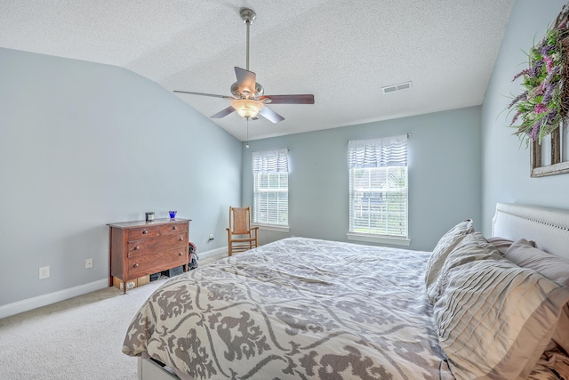 111 Kapalua Run, Summerville, SC 29483 - carpeted bedroom featuring a textured ceiling, baseboards, lofted ceiling, and a ceiling fan
