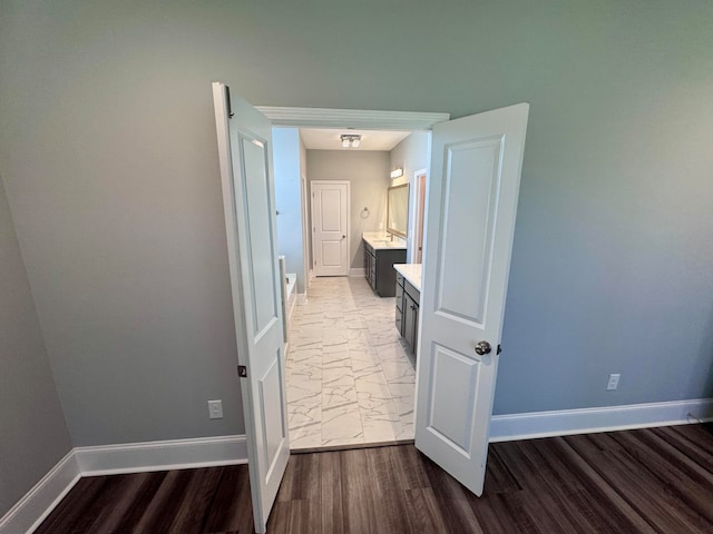 bathroom featuring vanity and wood-type flooring