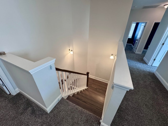 stairway with carpet flooring