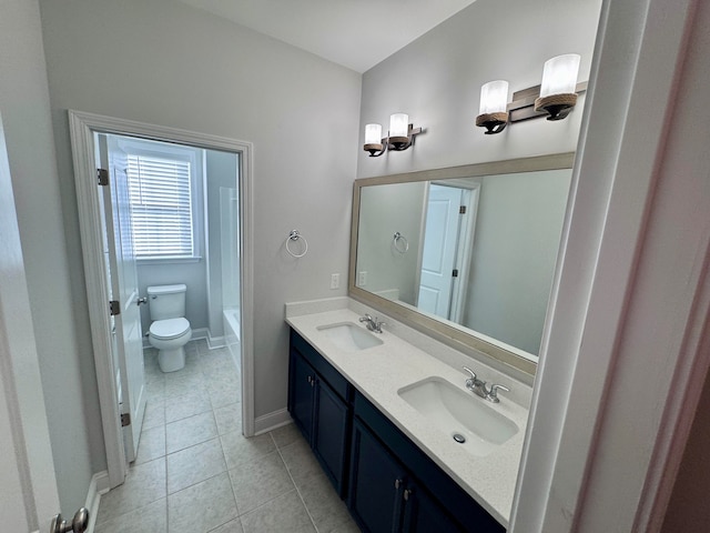 bathroom with vanity, toilet, and tile patterned flooring