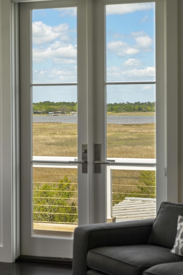 entryway with a water view and a wealth of natural light
