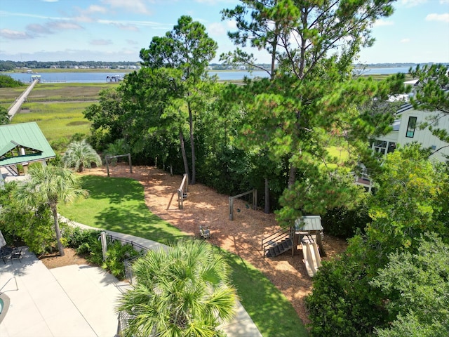 aerial view with a water view