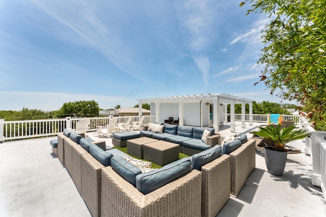 view of patio / terrace featuring outdoor lounge area and a pergola