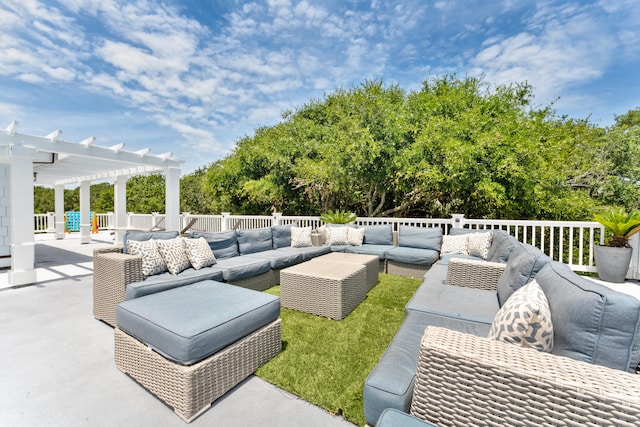 view of patio / terrace featuring outdoor lounge area and a pergola